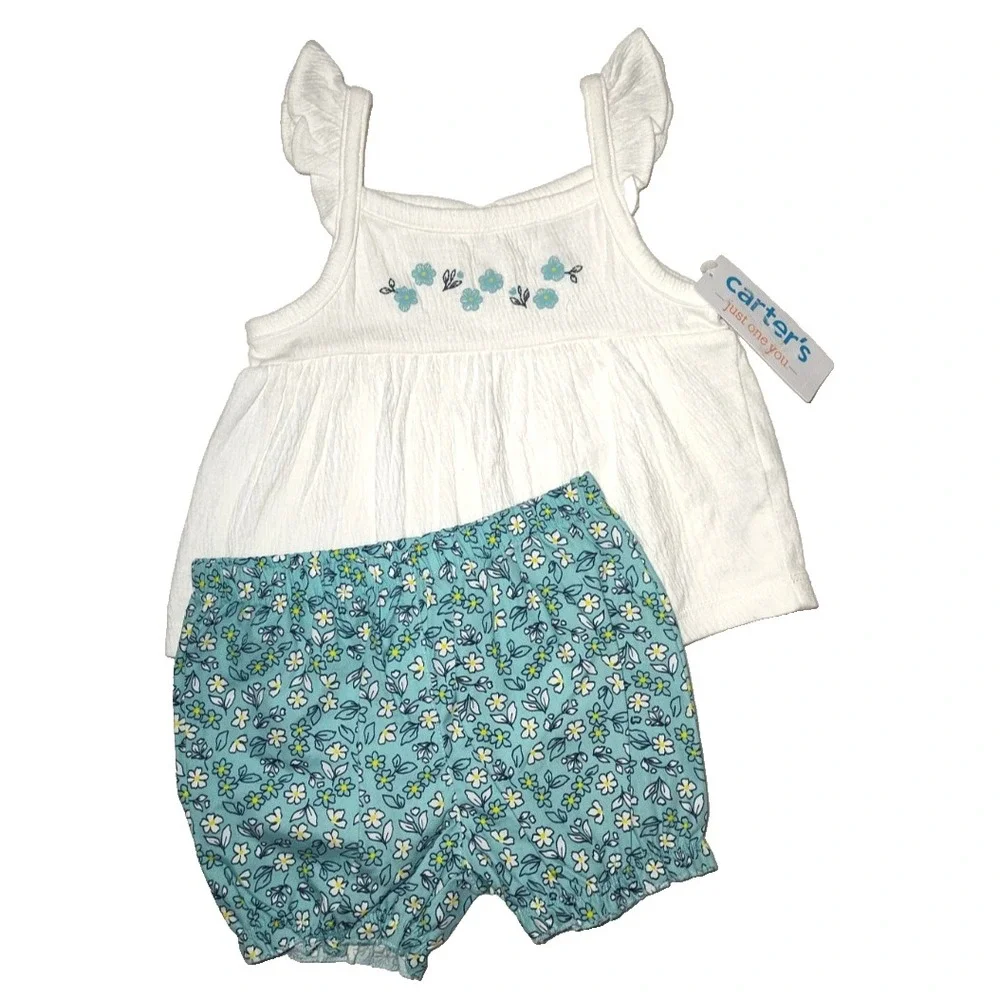 Carter's Just One You 18 Mos Romper Outfit Lot‎ Floral Blue White Eyelet Bubble
